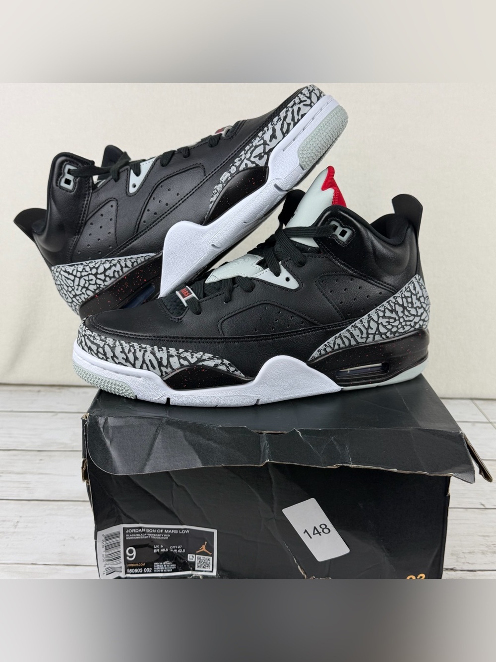 Nike Air Jordan Son of Mars Low Black Cement Men’s 9 580603-002 New -Damaged Box